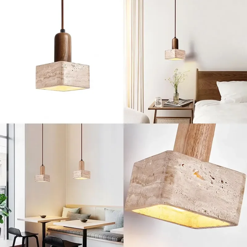

【CHIMU HOME】 Square Travertine Hanging Light for Kitchen Island Dining Table for Wabi Sabi Restaurant Bar for 3D Printed