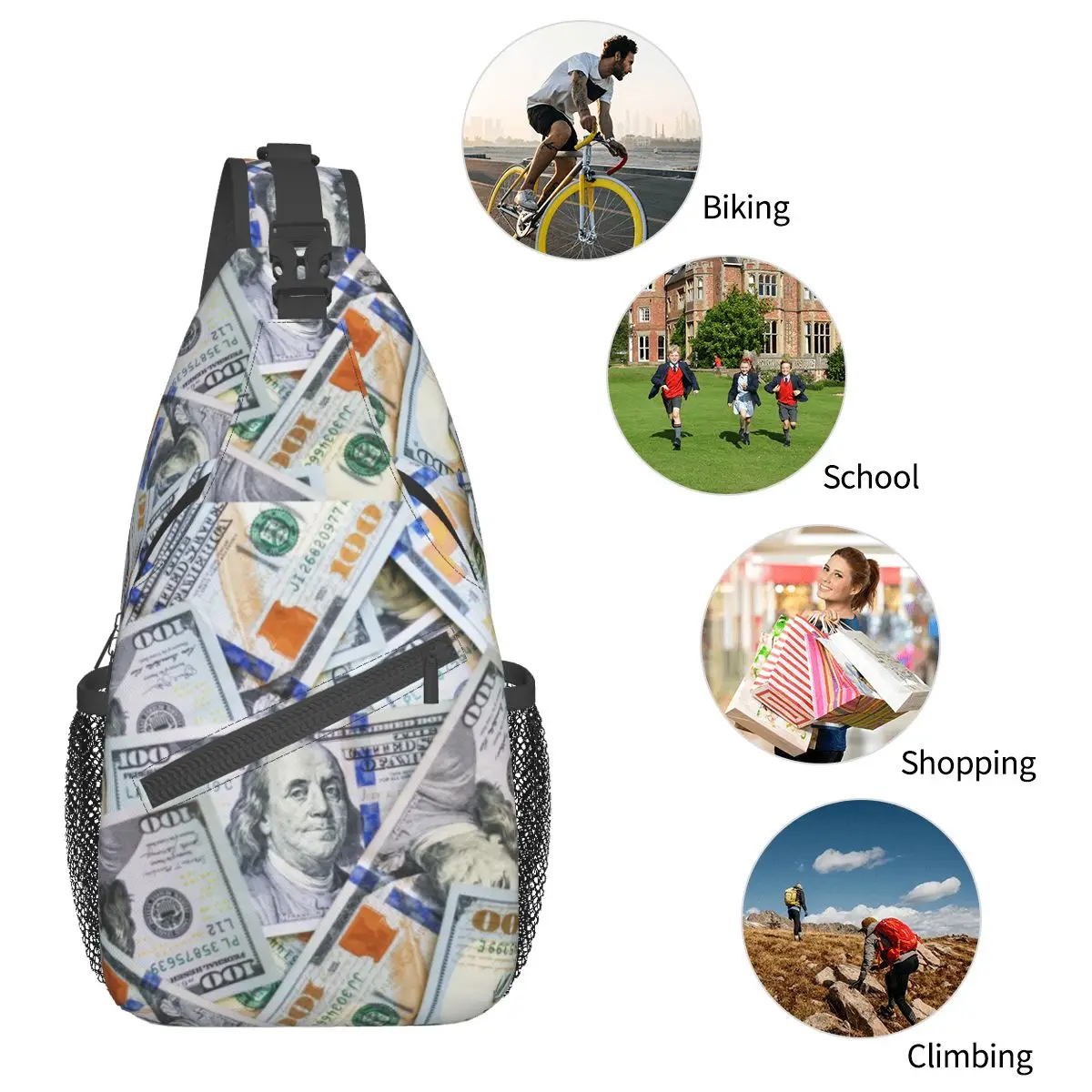 Tas Selempang Selempang Dolar Tas Dada Kecil Ransel Bahu Uang untuk Travel Hiking Bersepeda