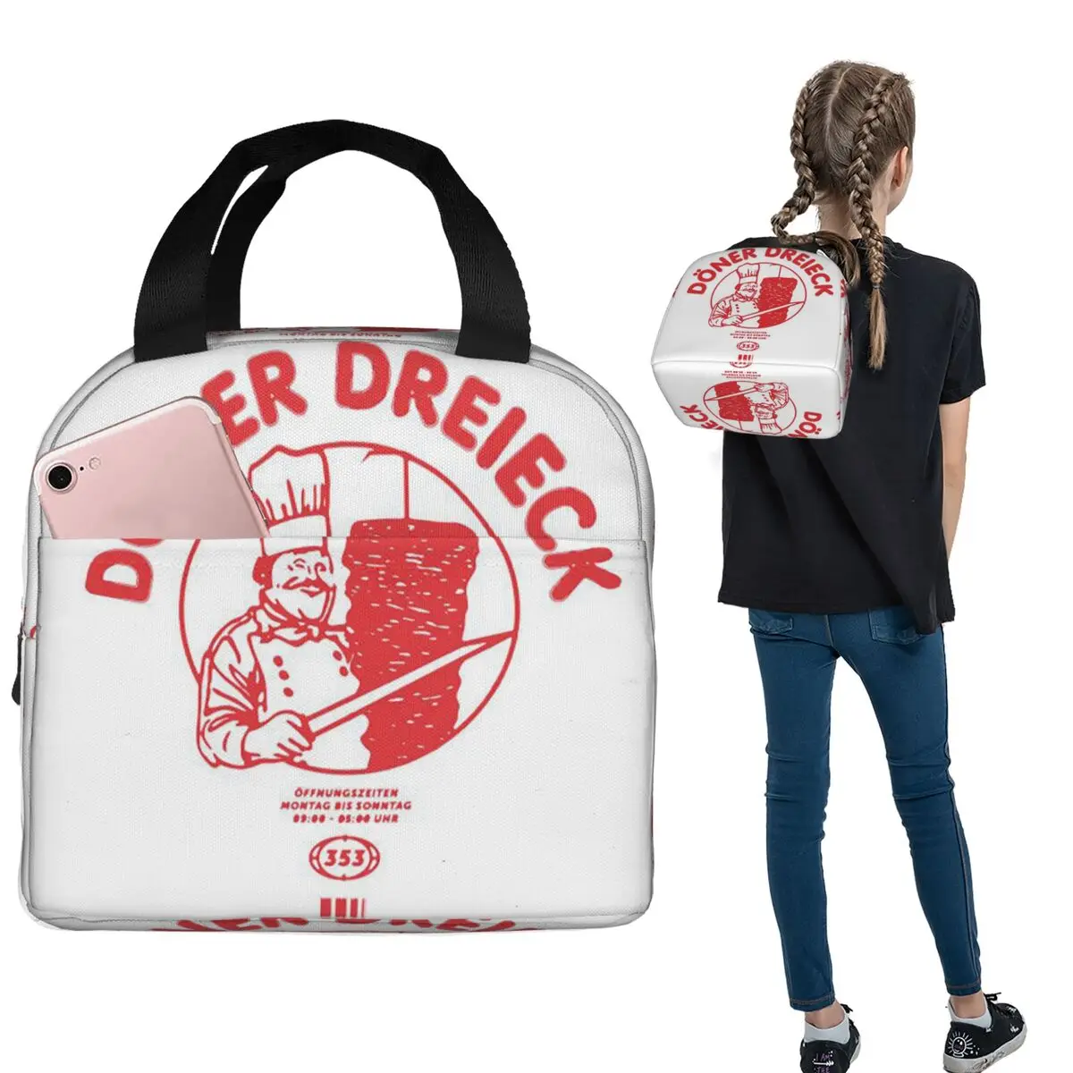 Doner Kebab Isolierte Lunchtasche für Damen und Kinder, auslaufsichere Lebensmittelboxen, Thermo-Lunchbox-Tragetasche