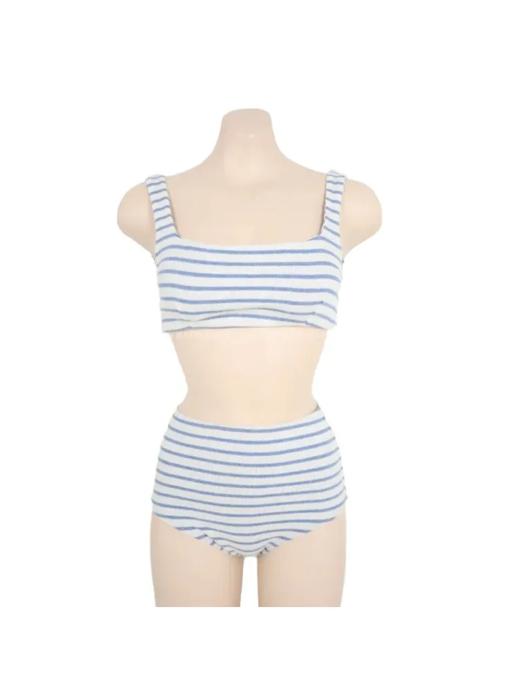 Leisure Female Fashion Striped Spa Belly-shading Thin Swimsuit Tight Backless Suitable for Photo Scenery Separates New 2024