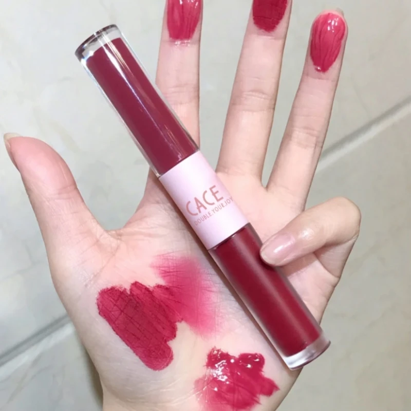 2 In 1 rossetto liquido doppia testa Matte Mirror Lip Glaze Waterproof Lasting Lip Gloss idratante Velvet Sexy Lip Makeup Tools