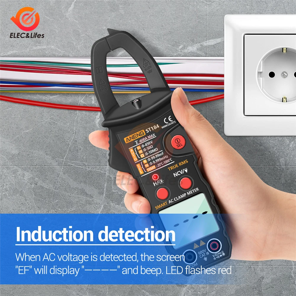 Digital Clamp Multímetro Medidor Profissional True Rms ac dc Tensão Tester Atual hz Capacitância Ohm 6000 Contagens St184