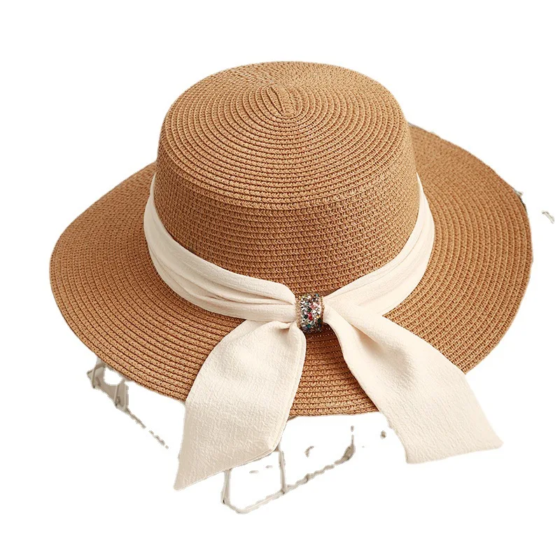 Wide Brim Flat Straw Hat Women's Summer Outing Fashion Bowknot Sun Hat Sun Protection Hat Sun Hat Casual Beach