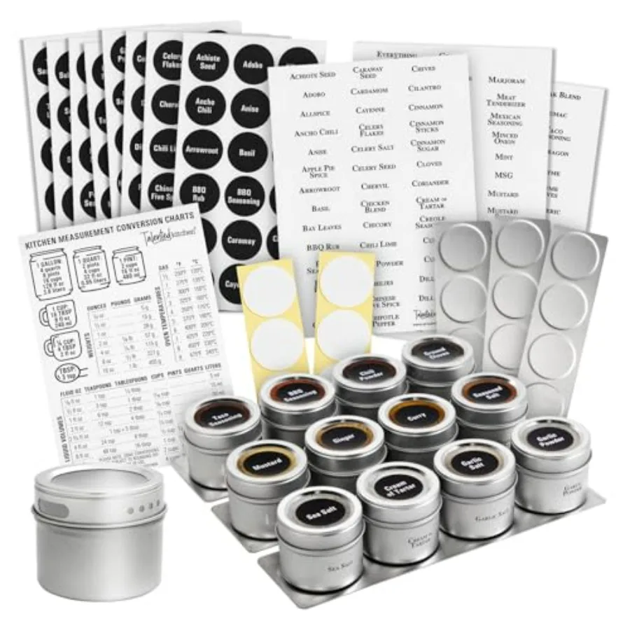

Magnetic Spice Jars 12Pack 3 oz Stainless Steel Silver Ideal for Kitchen Storage Organization on Refrigerator Doors Includes 3