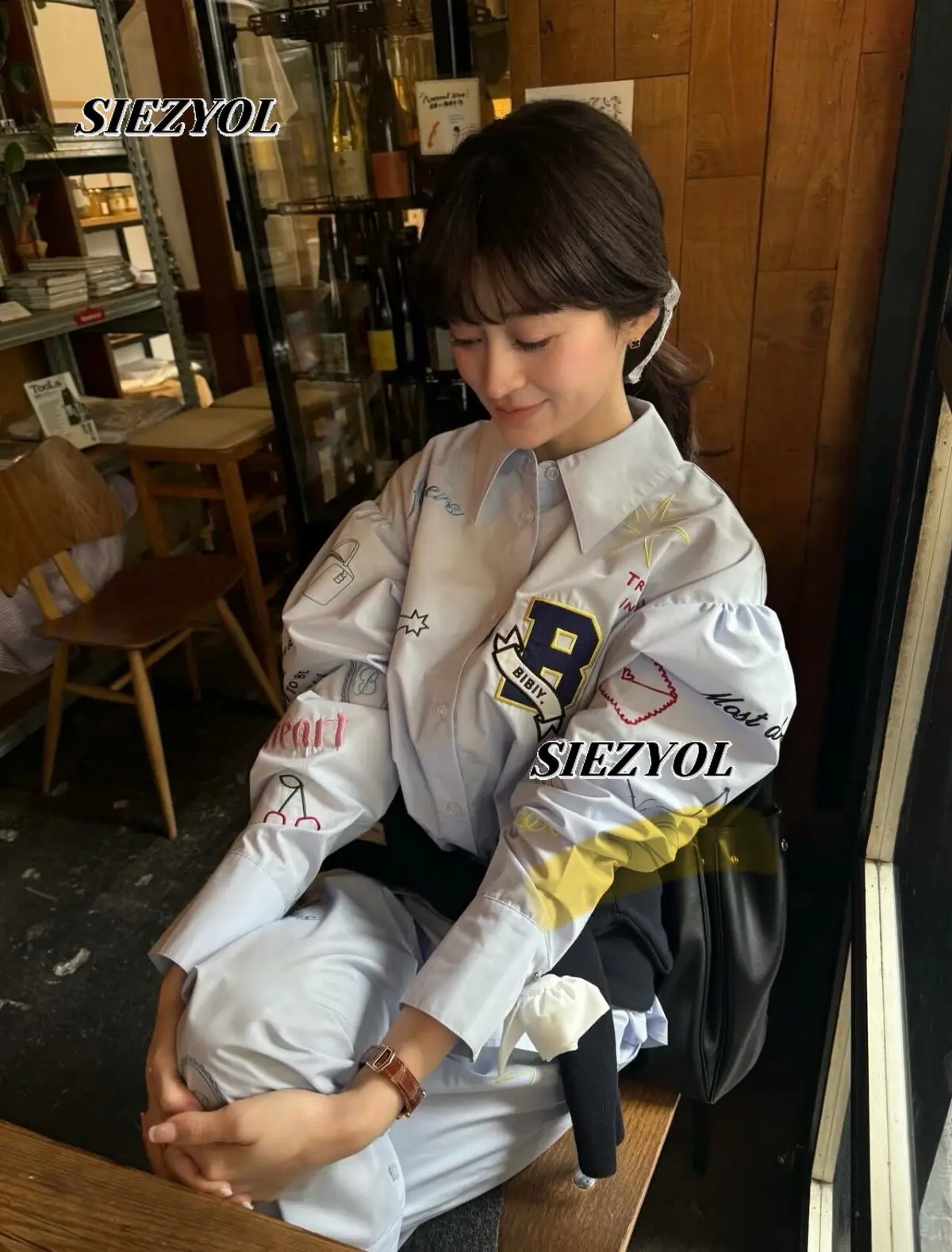 Spring Autumn New Cute Graffiti Exquisite Printing Long Sleeves Shirt Sweet Girl Easiest for Match Lapel Long Sleeves Tops