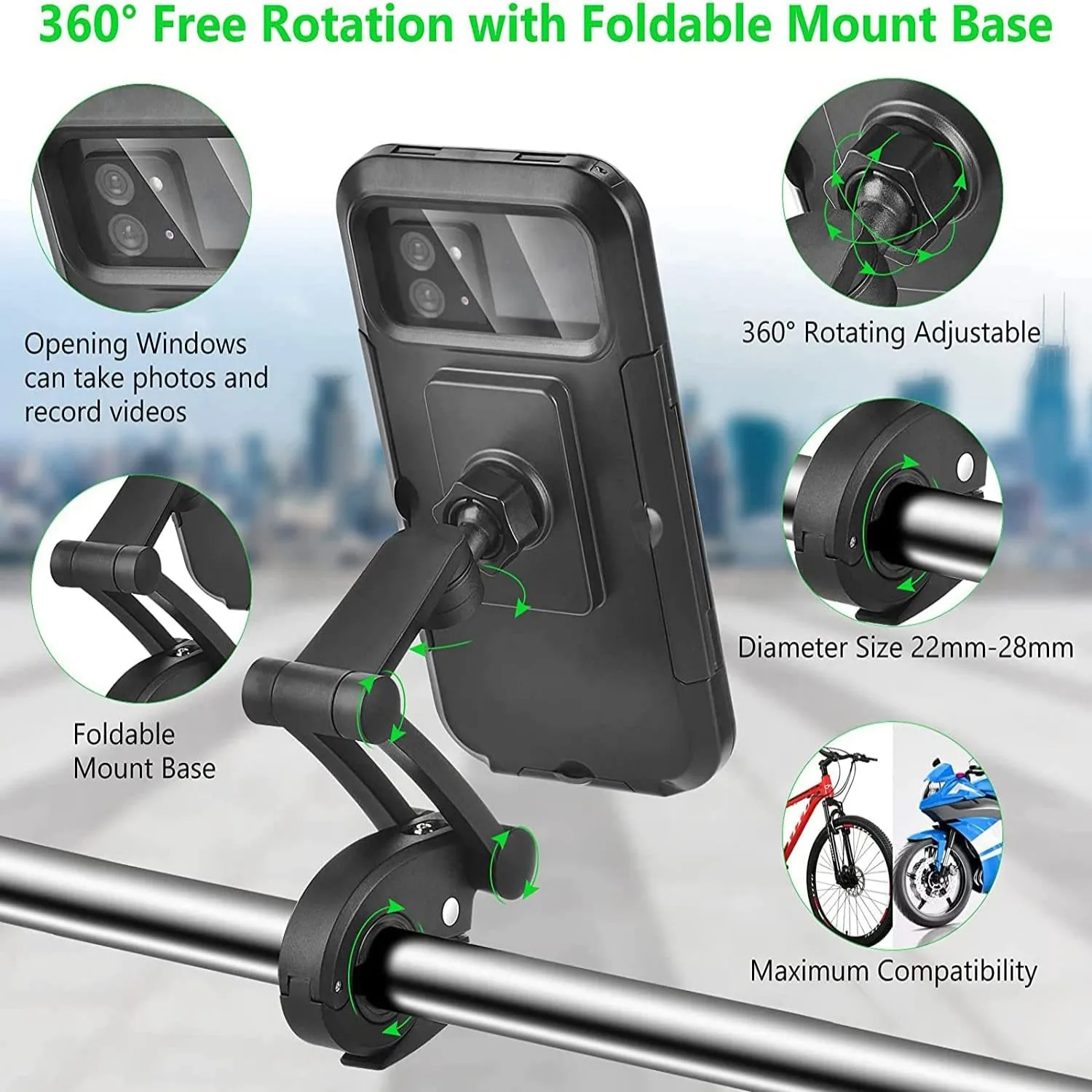 2023 Waterproof Motorcycle Bike Mobile Phone Holder Support Universal Bicycle 360° Swivel Adjustable Motorcycle Cellphone Holder