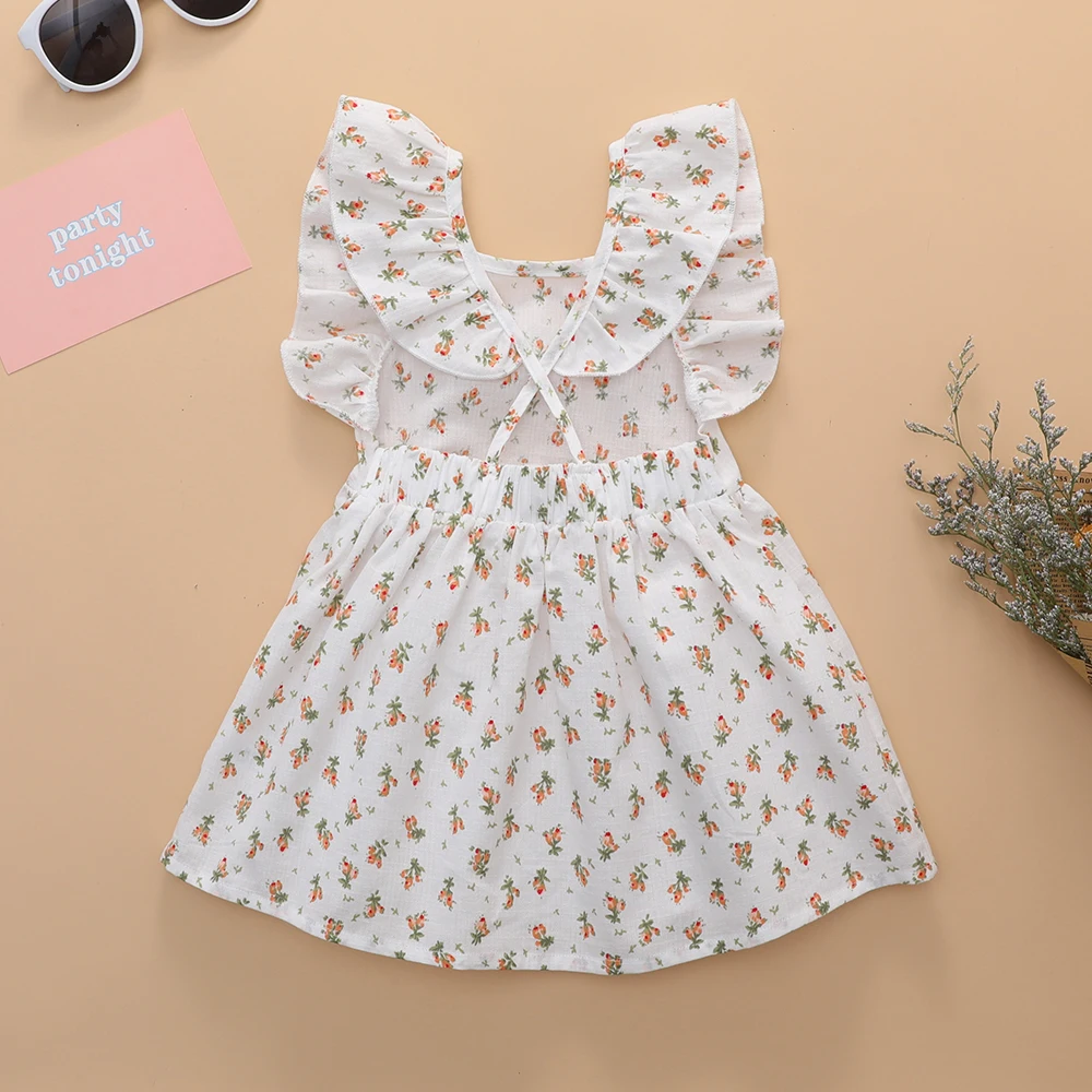 

Newborn Infants Cotton Dress Ruffle Sleeve Summer Flower Dress for Toddler Baby Girls