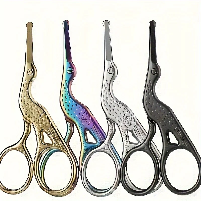 2/4pcs Colored Titanium Silvery And Black Safety Round-Tip Stainless Steel Nose Hair Scissors Stork-Shaped Beauty Scissors
