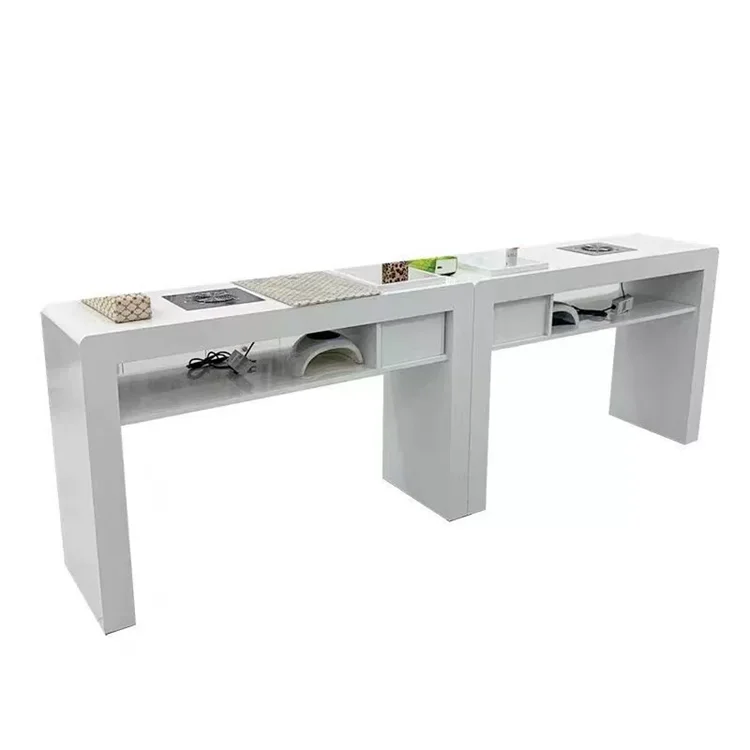 Vendita calda Mobili da scrivania per salone di bellezza Tavolo per unghie con piano in marmo Tavolo per manicure moderno a doppio posto per salone di bellezza