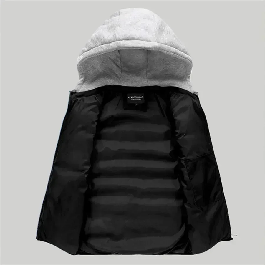 Hooded Fashion Casual Coats Male Cotton-Padded Men's Vest Men Zipper Waistcoats Plus Size Waistcoats Mens Jacket Sleeveless Vest