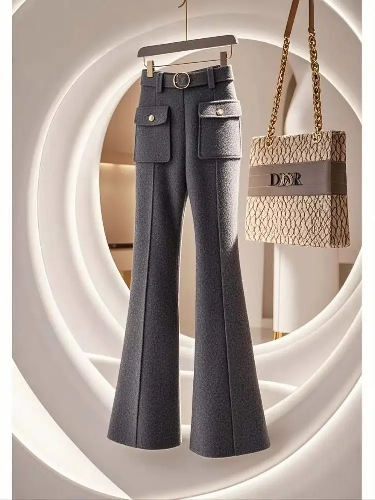 النساء الخريف الشتاء سميكة الدافئة مستقيم متوهج السراويل النساء مكتب واسعة الساق السراويل عالية الخصر المرأة السراويل فضفاضة السيدات TS388 #5