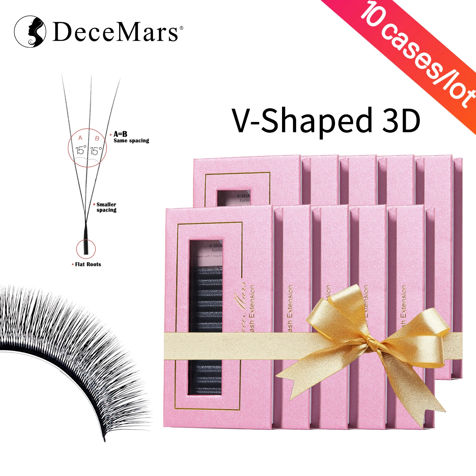 

DeceMars 10ps/set V-shaped 3D Eyelash Extensions 12 Rows/Tray（6/7/8/9/10/11/12/13/14/15MM）