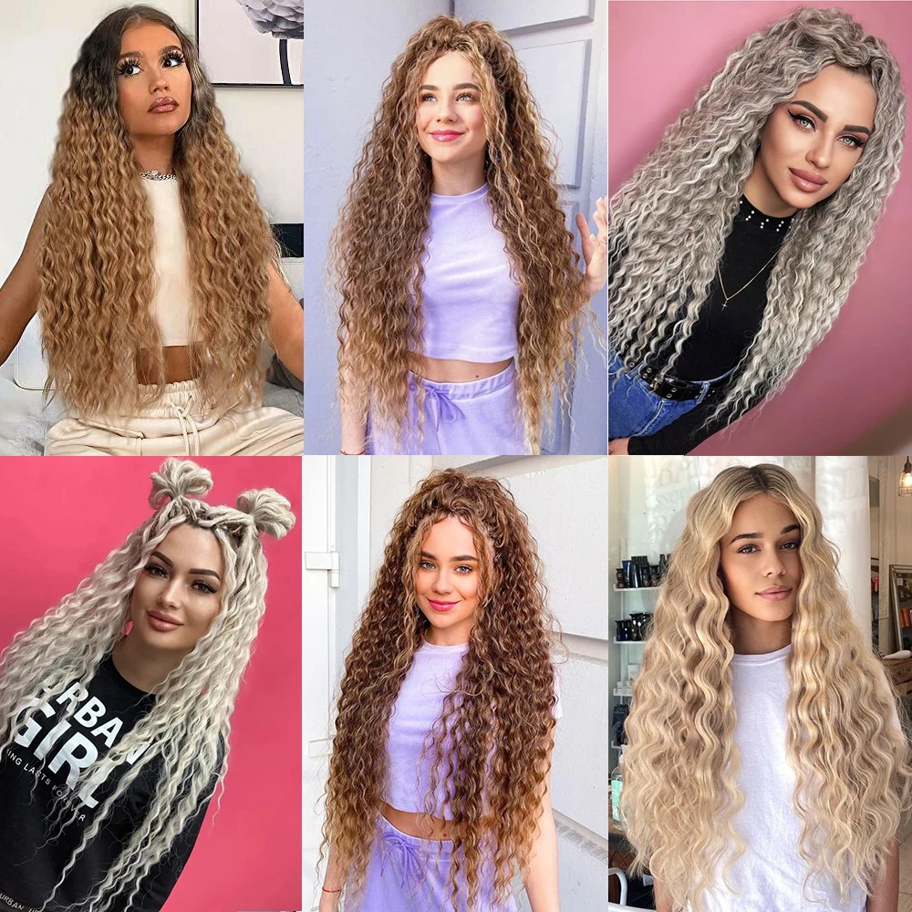 Extensions de Cheveux Synthétiques Longs et Ondulés pour Femme Noire, Tressage au Crochet, Haute Température, 30 Pouces