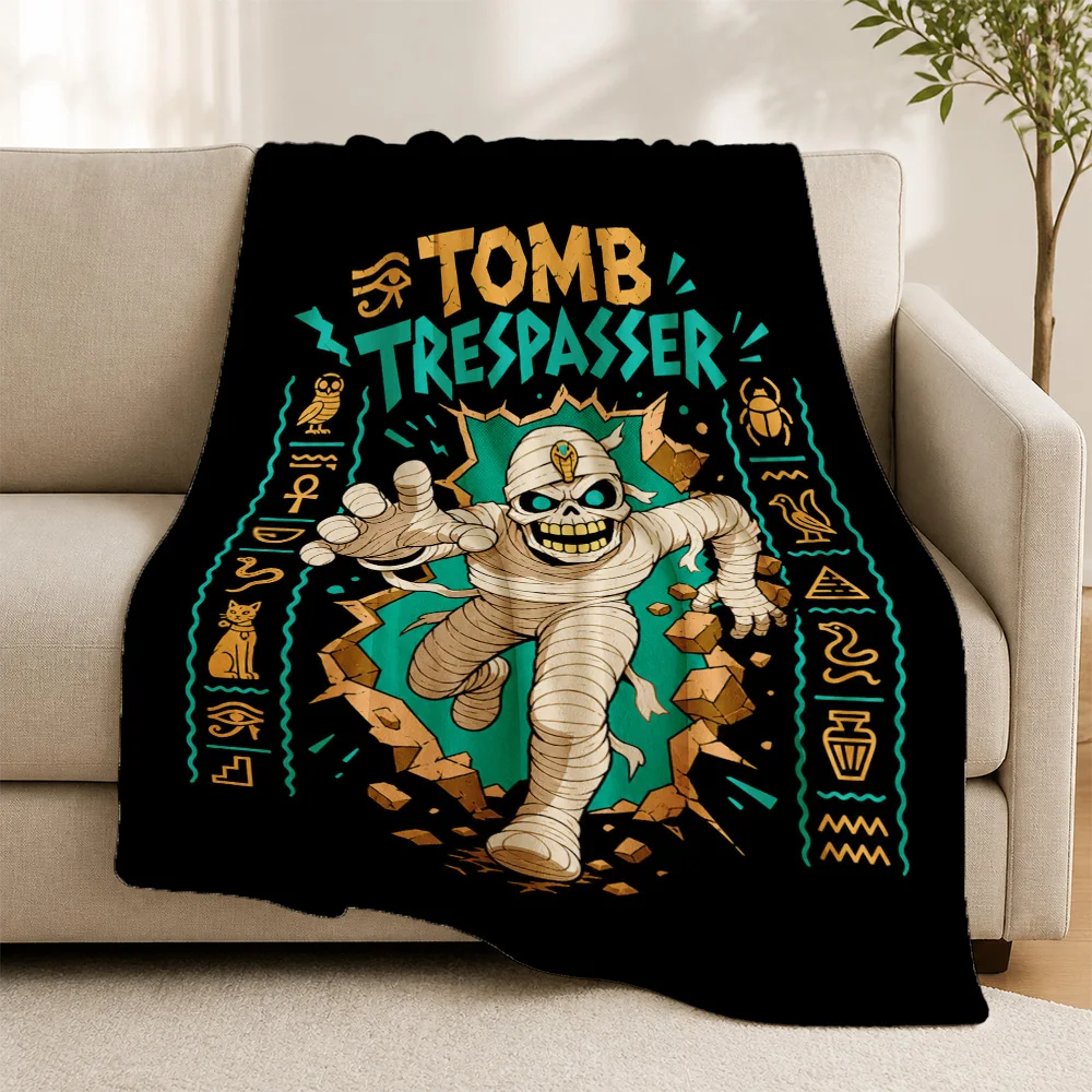 Premium Decorative Throw Blanket Sofa Decor Skeleton Tomb Trespasser Halloween Spooky Gothic Horror Couch Cozy Accent Gift