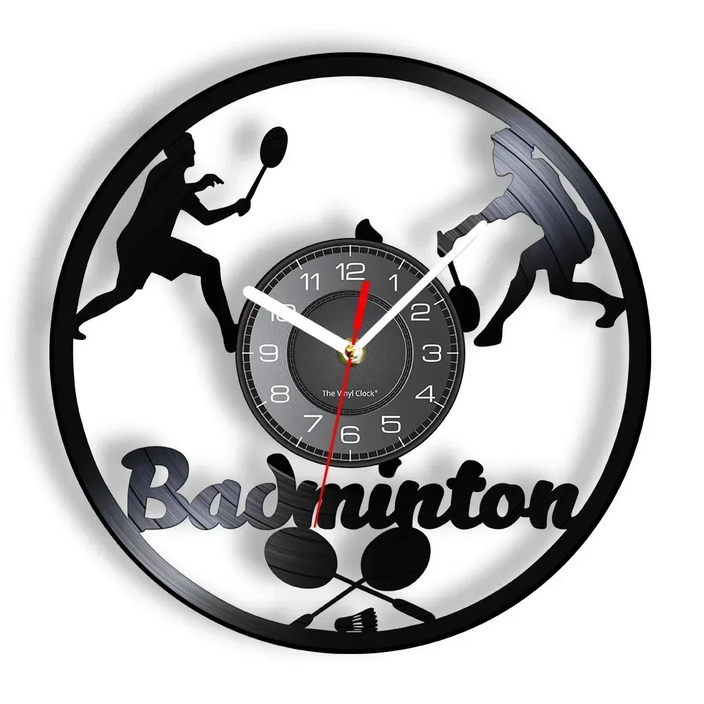 Badminton Contemporary Wall Clock for Living Room Badminton Racket Artwork Black Wall Watch Sports Vinyl Music Record Wall Clock