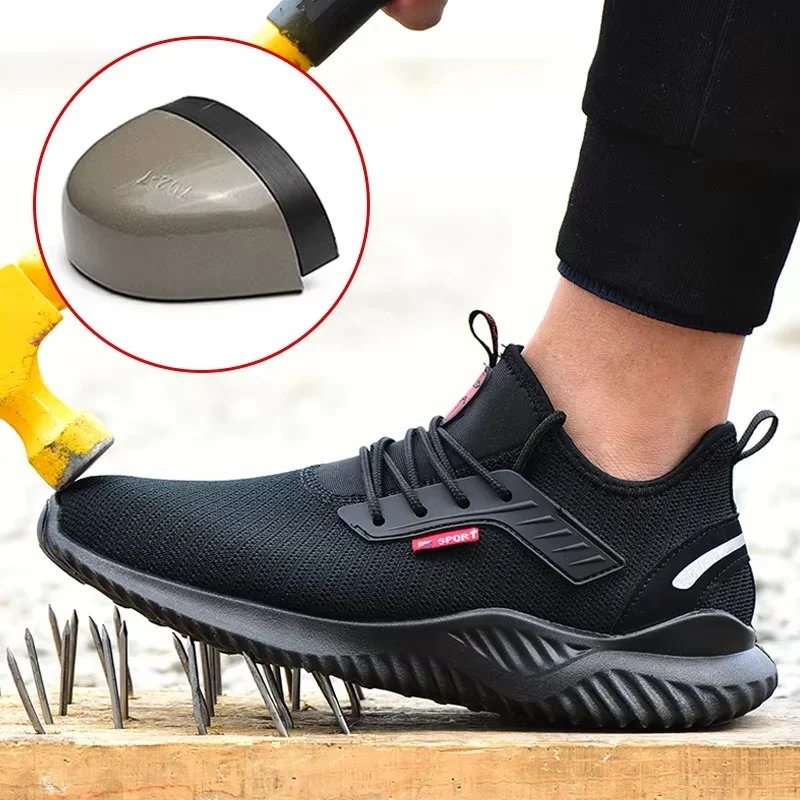 Men's safety steel toe shoes casual sports shoes perforated bulletproof tactical boots durable work protective shoes walking sho