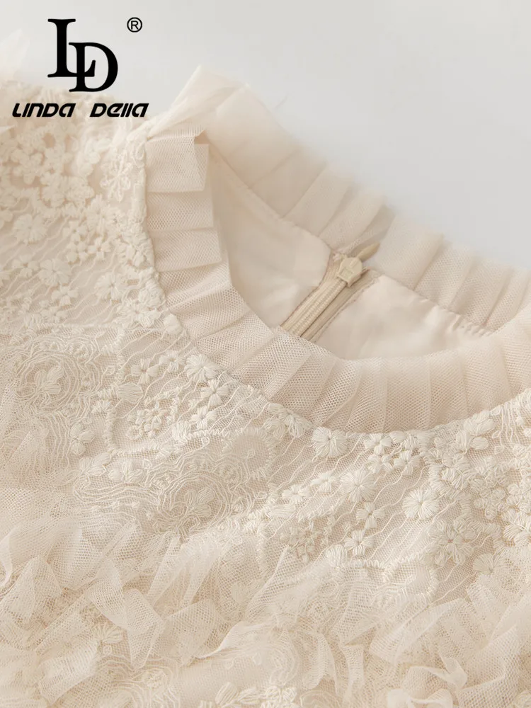 Imagem -03 - Linda Della-vestido Vintage para Mulheres Vestido Branco com Impressão Aberta Drapeado Slim Fit para Festa Moda Verão ld