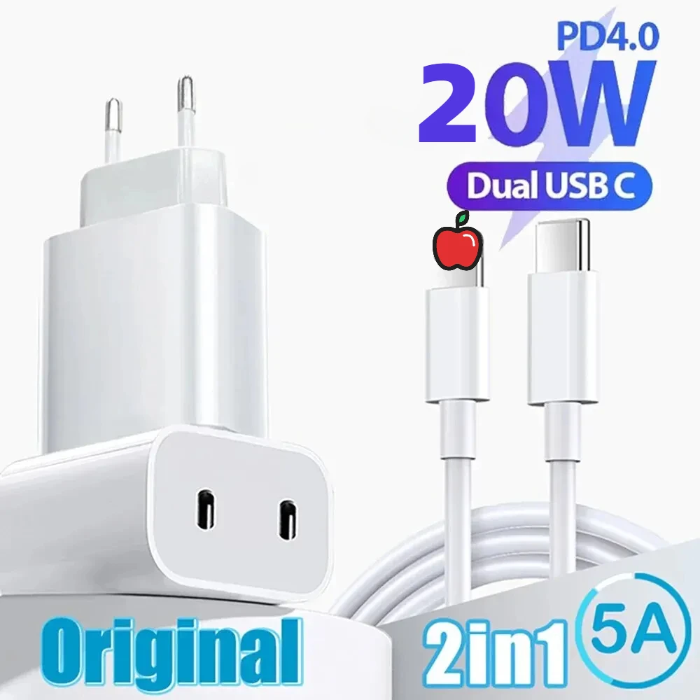 Dual PD 20W USB C Charger Fast Charging For iPhone 14 13 12 11 Pro Fast Charging For iPhone XR MAX iPad Air Mobile Phone Adapter