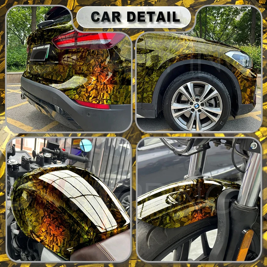 PET Super Glossy Yellow Forged Carbon Vinyl Wrap Film For Audi A4 B8 Self Adhesive Styling Sticker For Motorcycle Decal - view 5