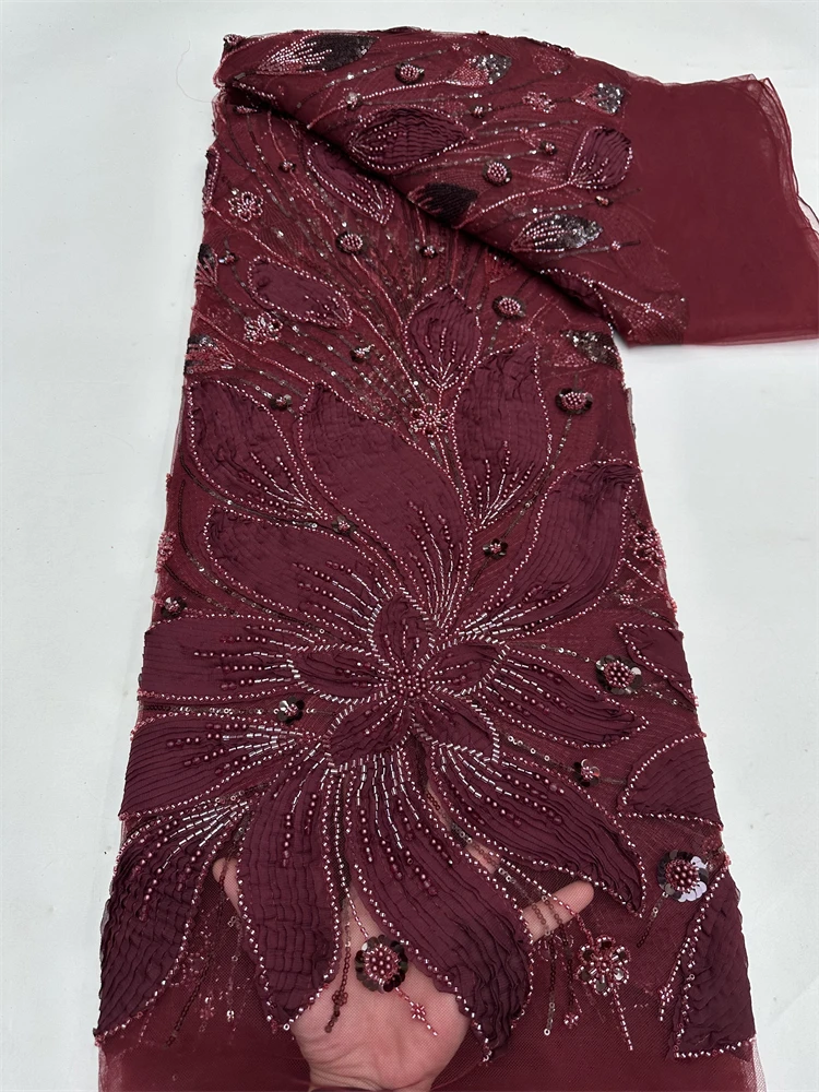 Latest African Lace Fabric 2025 High Quality Lace Groom Embroidery Sequins French Tulle Lace Nigerian for Wedding Party Dress
