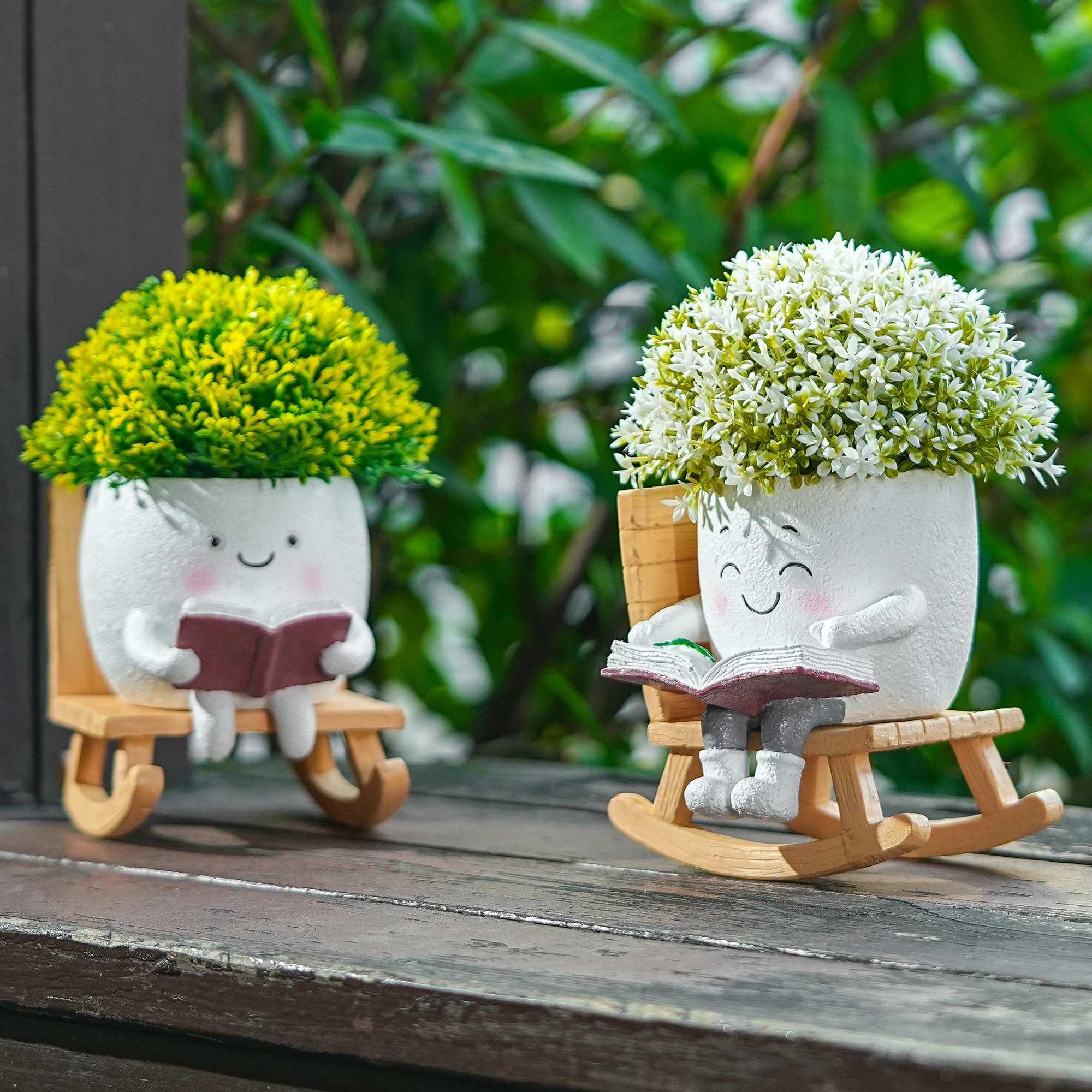

Two-piece set of cute rocking chair resin flowerpot, plant planting vase, home desktop decoration, garden courtyard gardening