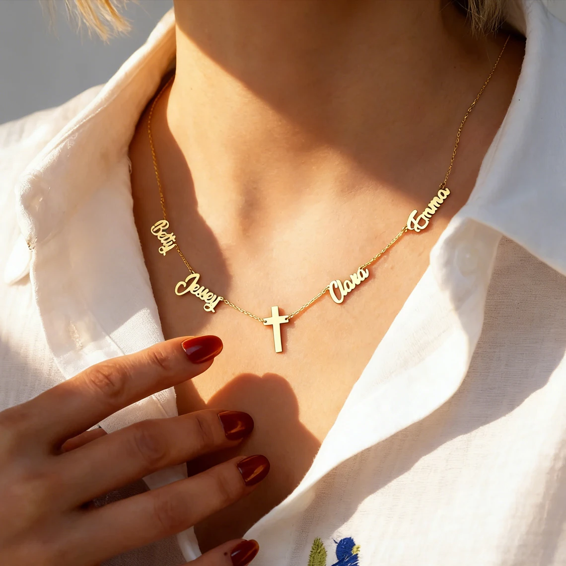 Personalized Custom Multiple Names Cross Necklace Stainless Steel Custom Couple Kids Name Necklace Family Birthday Jewelry Gift