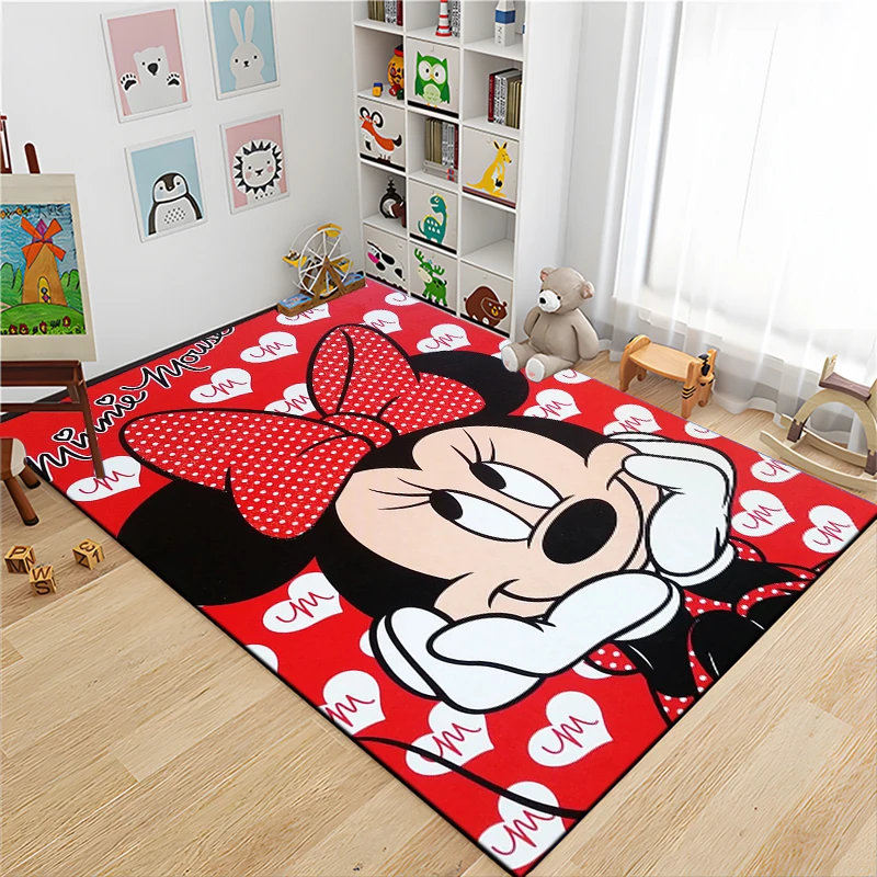 Cute Disney Mickey Minnie Mouse Kids Playmat Rug Carpet for Living Room Bedroom Cartoon Large Area Sofa Home Floor Non-slip Mat