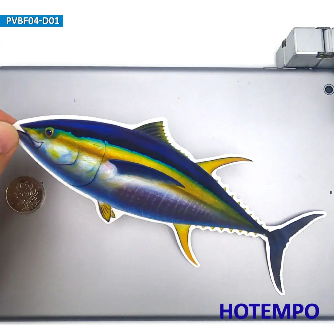 20cm 7.87inch Big Size Fish Yellowfin Tuna Waterproof Stickers for Laptop Luggage Skateboard Glass Fishing Box Boat Car Sticker