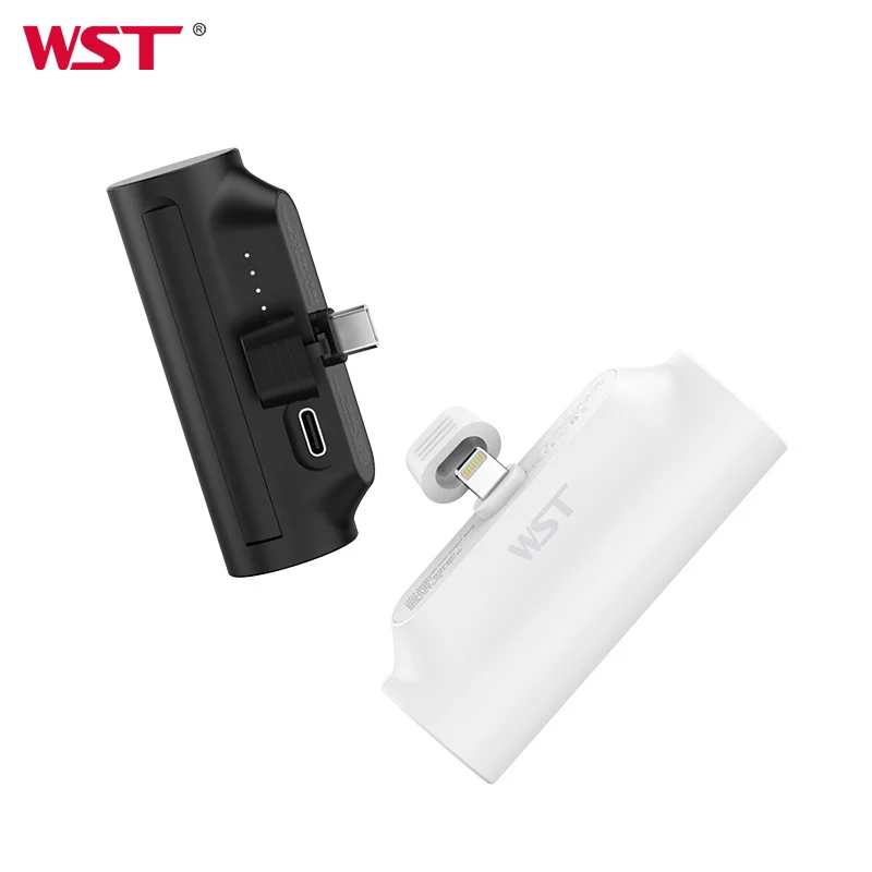 WST Small Portable Charger 5000mAh PD Fast Charging Power Bank Mini Plug-in Battery Pack Backup Charger with Type C Lightning