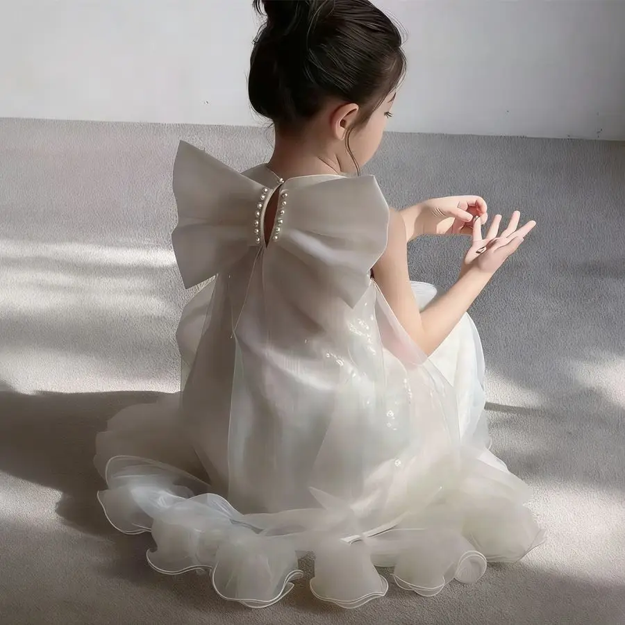 Girl Princess Dress 2026 Summer Children's Fairy Angel Wings Birthday Dress Puff Dress