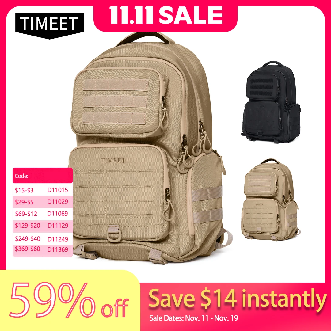 Timeet التكتيكية الرياضة الرحلات الصيد الصيد التخييم حقيبة ترحال على ظهره الرجال مقاوم للماء حقيبة التسلق 17 بوصة محمول على ظهره