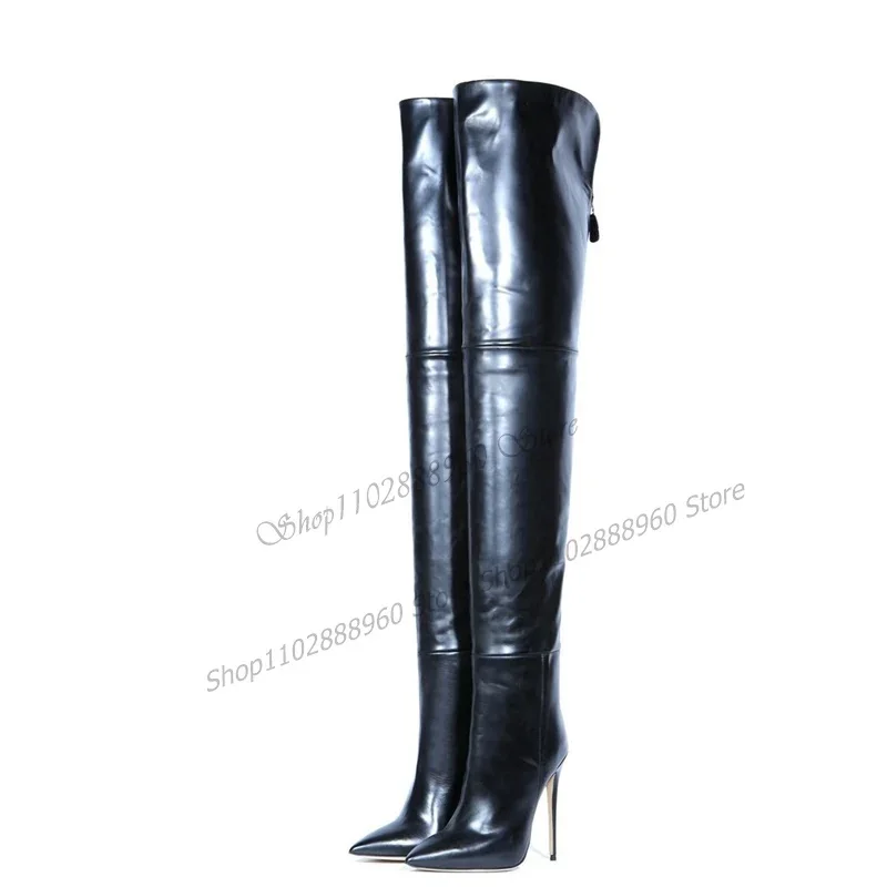 

Over The Knee Solid Patchwork Big Size Boots Stilettos High Heel Women Shoes Back Zipper Pointed Toe 2023 Zapatos Para Mujere