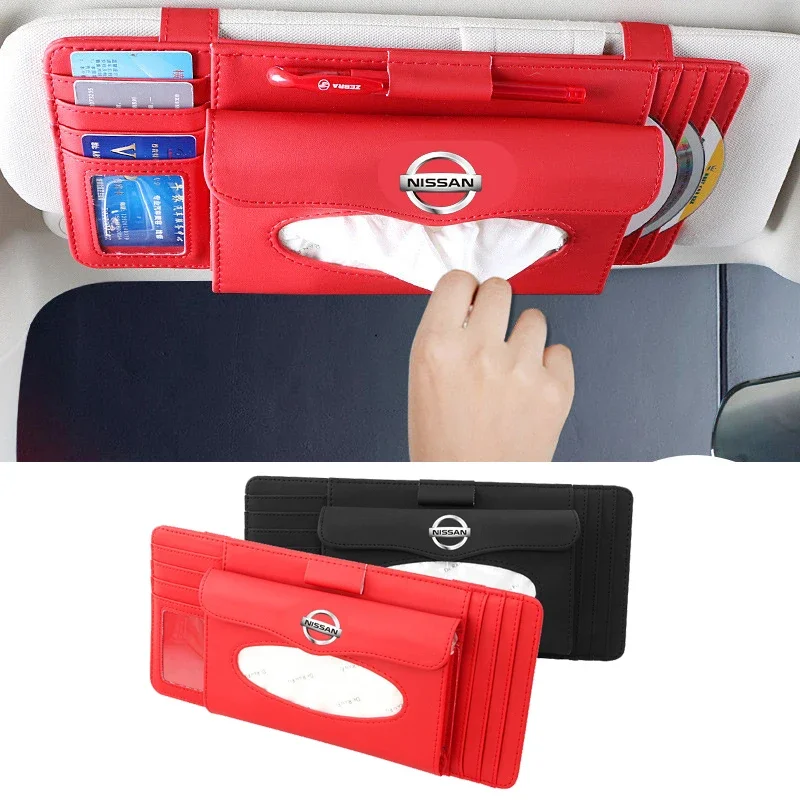 Car Leather Hanging CD Card Clip Tissue Box for Nissan Leaf Sylphy Note Tiida Qashqai J11 Xtrail Almera Altima Juke Accessories