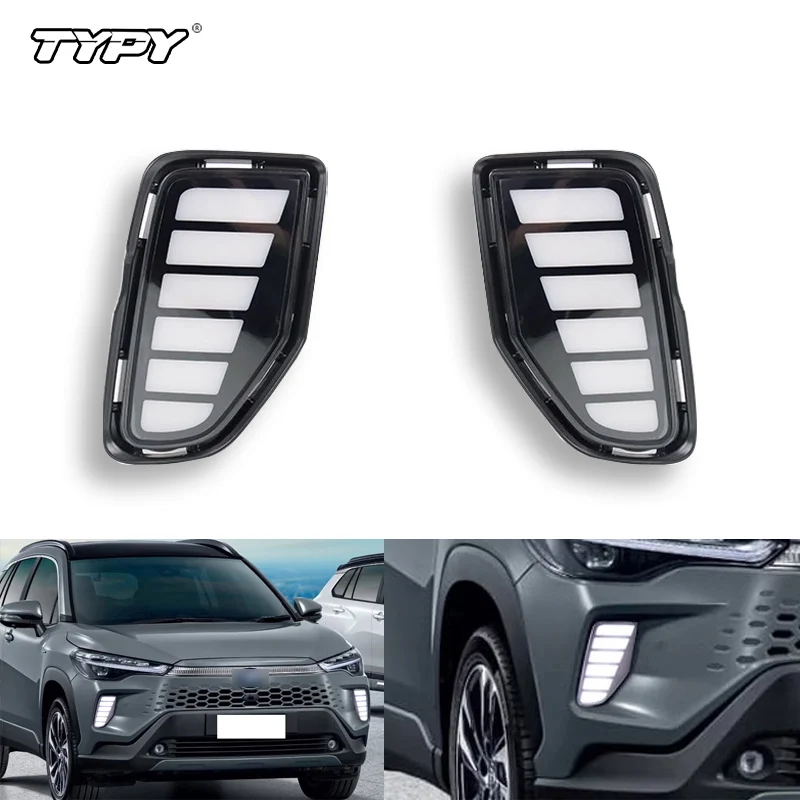 TYPY Car LED DRL Daytimes Running Light For Toyota Corolla Cross 2024 Daylights wtih Dynamic Turn Signal Driving Fog Lamp cover