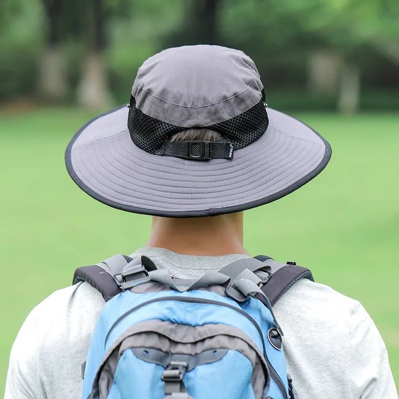 summer Hat Men Women Sun Protection Mesh Big Brim Cap With String Accessory For Beach Fishing Hiking Climbing Work Outdoor