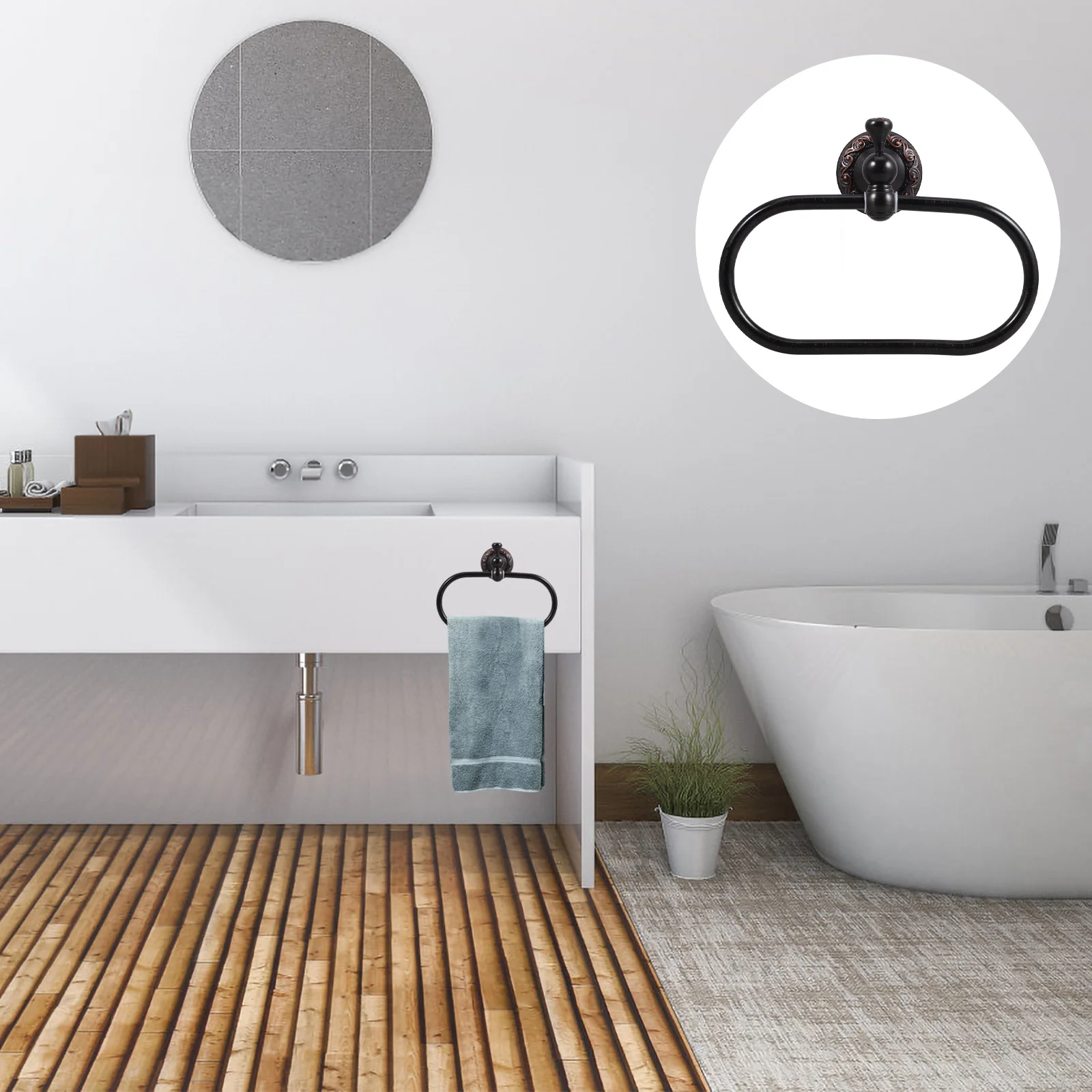 

Copper Towel Ring Black Oval Modern Wall Mount Bathroom Accessory Space Saving Durable Environmental Protection
