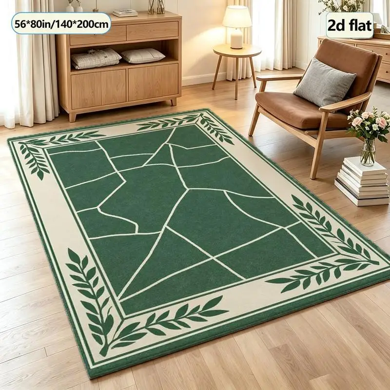 Retro Green Cracked Mosaic Border Carpet Washable Carpet Non-Slip Indoor Living Room Bedroom Home Floor Carpet