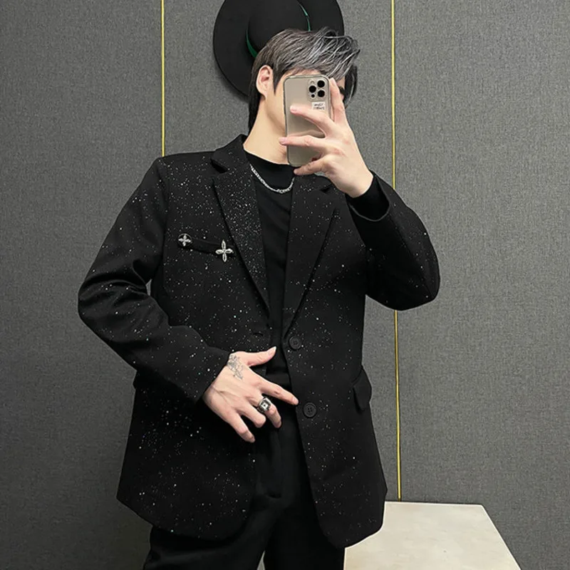 WVGA Spring Autumn New Men High-end Starry Sky Design Gold Dots Stylish Blazer Niche Chic Casual Turn-Down Collar Jackets W28702