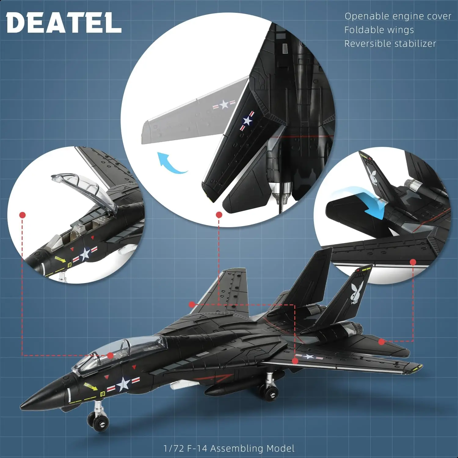 1:72 Scale F-14 Tomcat Fighter Jet Quick Build Model Kit Plastic Aircraft Model with Stand Gift for Kids Suit for Birth