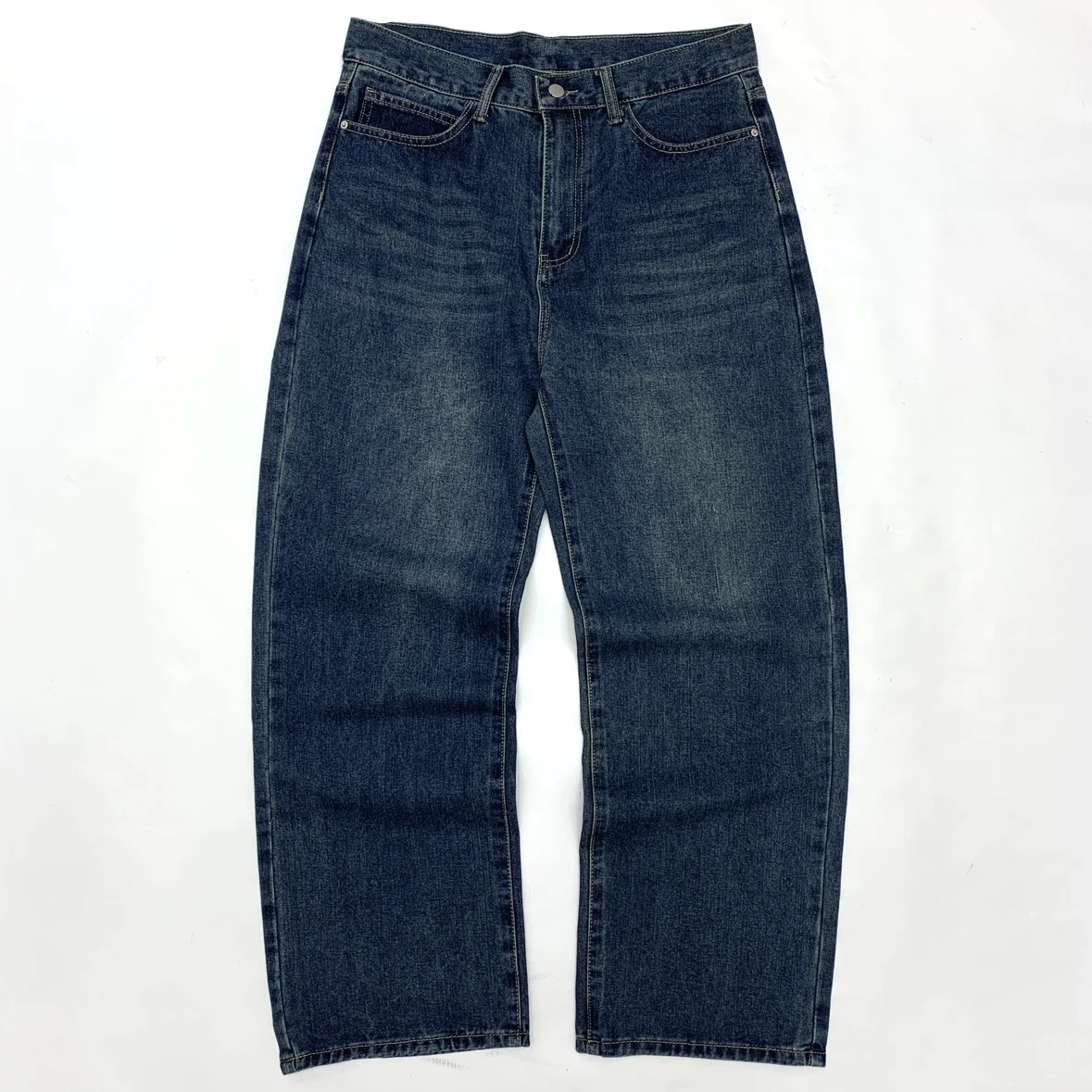 

Мужские прямые джинсы - широкие джинсовые брюки свободного кроя в американском стиле ретро, темно-синие свободные прямые повседневные универсальные джинсы для папы