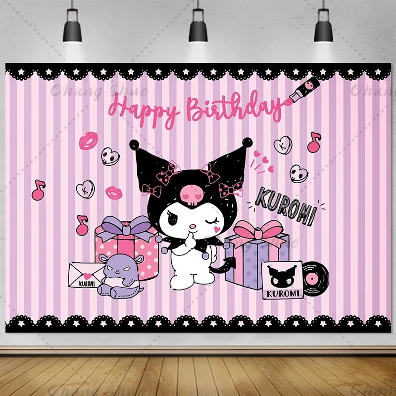 Sanrio Kuromi Photo Backdrops Custom Baby Shower Girl Kids 1st Birthday Party Cinnamoroll Banner Photography Background