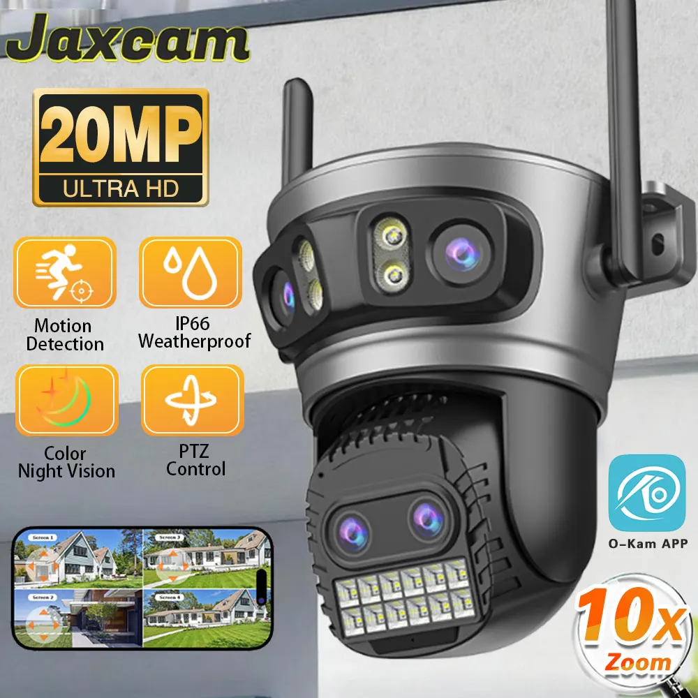 

20 МП HD WiFi-камера для улицы с 10-кратным зумом, четырьмя объективами, тремя экранами, автоматическим отслеживанием, защитой и видеонаблюдением PTZ CCTV