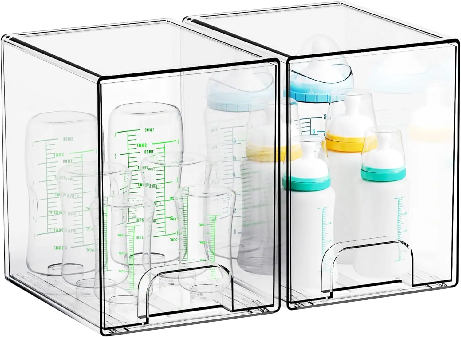 

7.5" High Stackable Storage Bins, 2 Pack Clear Acrylic Drawers for Baby Bottles, Pacifier, Makeup, Countertop Organizer