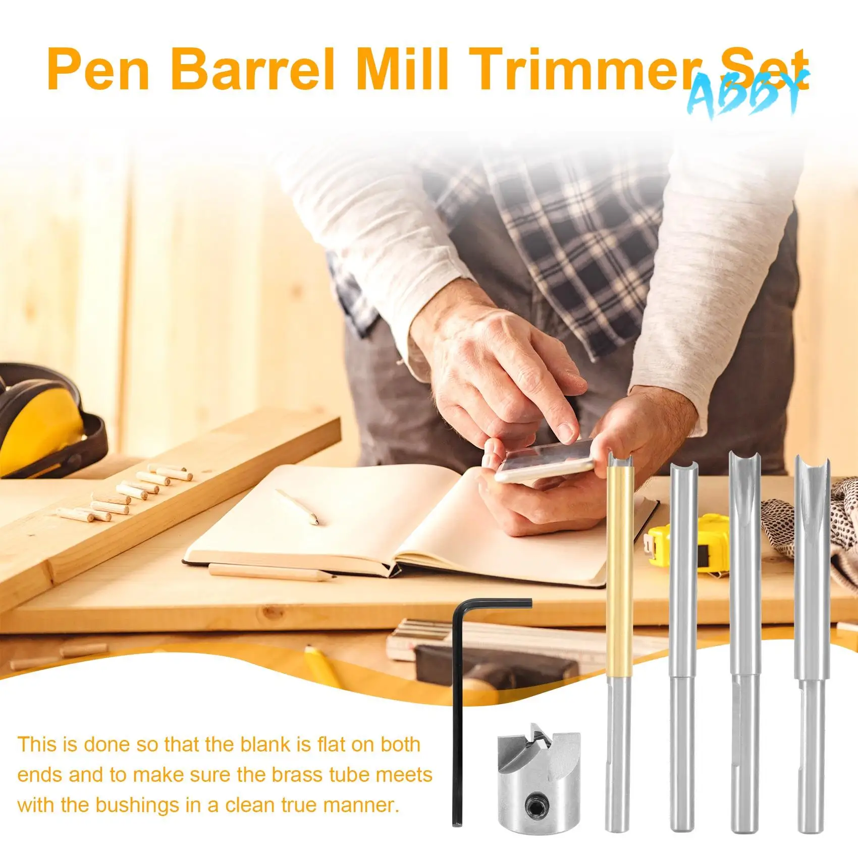 

ABBY-Pen Barrel Mill Trimmer Set, 7-Pieces Professional Turners Trimming System