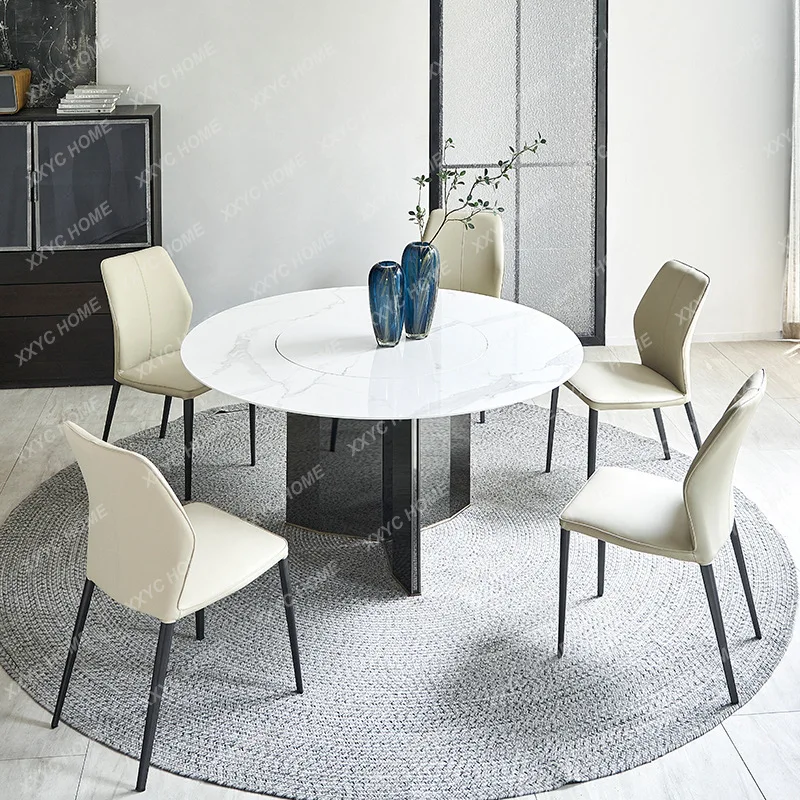 JDelifeng Slate Round Dining Table with Turntable Household 1.3m Small Apartment Embedded Rotating Round Table