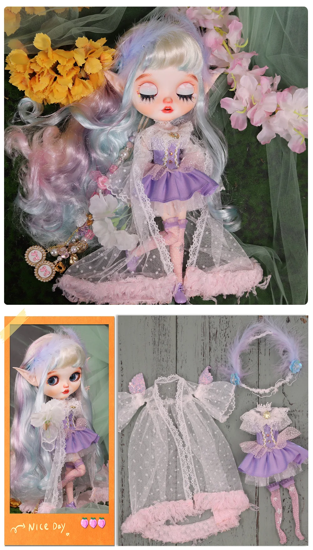 Accessories For ICY DBS Blyth Doll Purple Cloudy Elf Dress Suit 1/6 BJD Anime Girl OB24 Pullip Licca