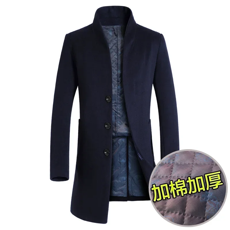 Outono inverno casaco de lã masculino de alta qualidade cor sólida gola moda casacos casuais jaqueta masculina casaco de inverno 6xl