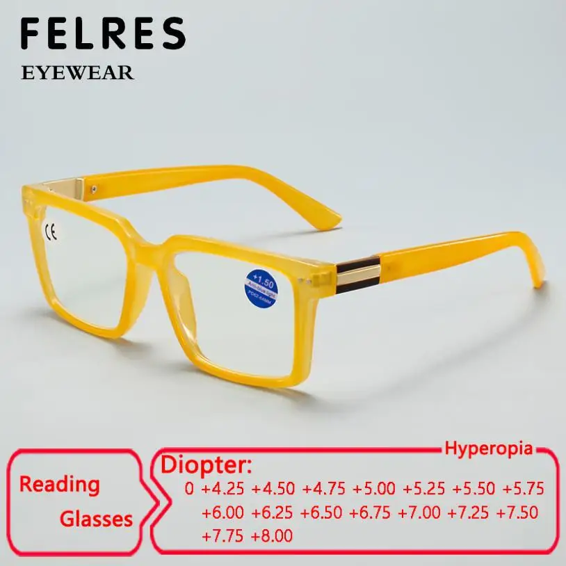

Fashion Square Anti Blue Light Reading Glasses Men Women +4.25 to+8.0 Highly Power Presbyopic Eyewear Clear Prescription Glasses