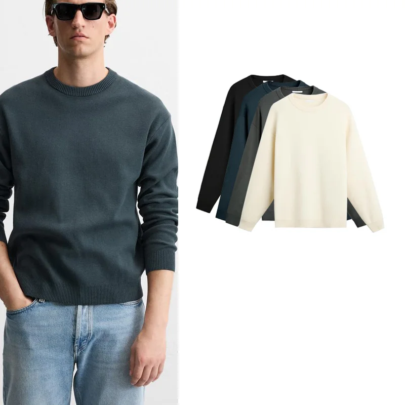 

Spring New Men's Basic Texture Long Sve round Ne Soft Knitted Sweater Casual Comfortable Polyester Fiber Youth Wear