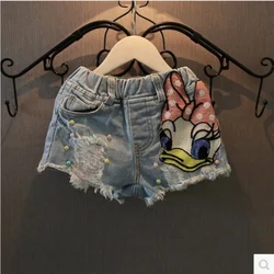 New Summer Teenager Shorts for Girls Cute Cartoon Daisy Denim Girls Kawaii Pearl Jean Shorts Pants Plus Size H7752